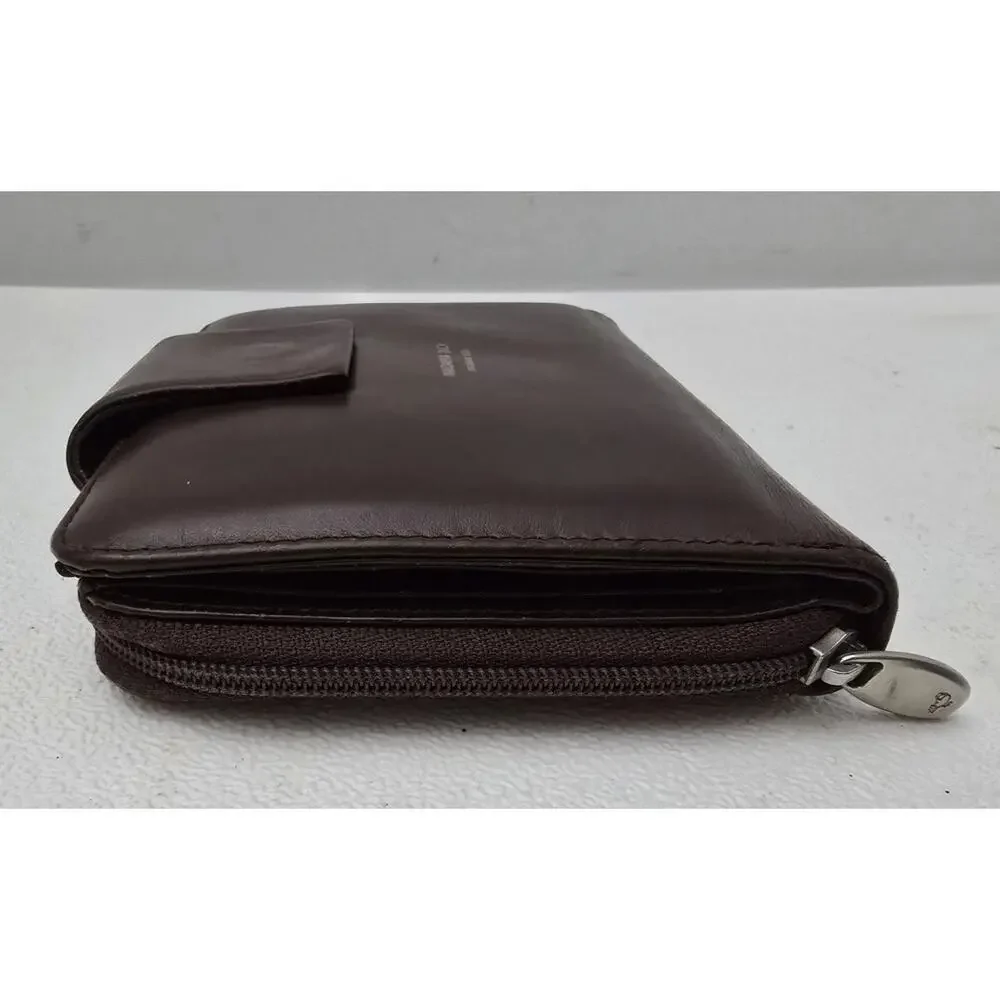 Mandarina Duck Bifold Zip Accordion Wallet Calfskin Leather Brown MD38